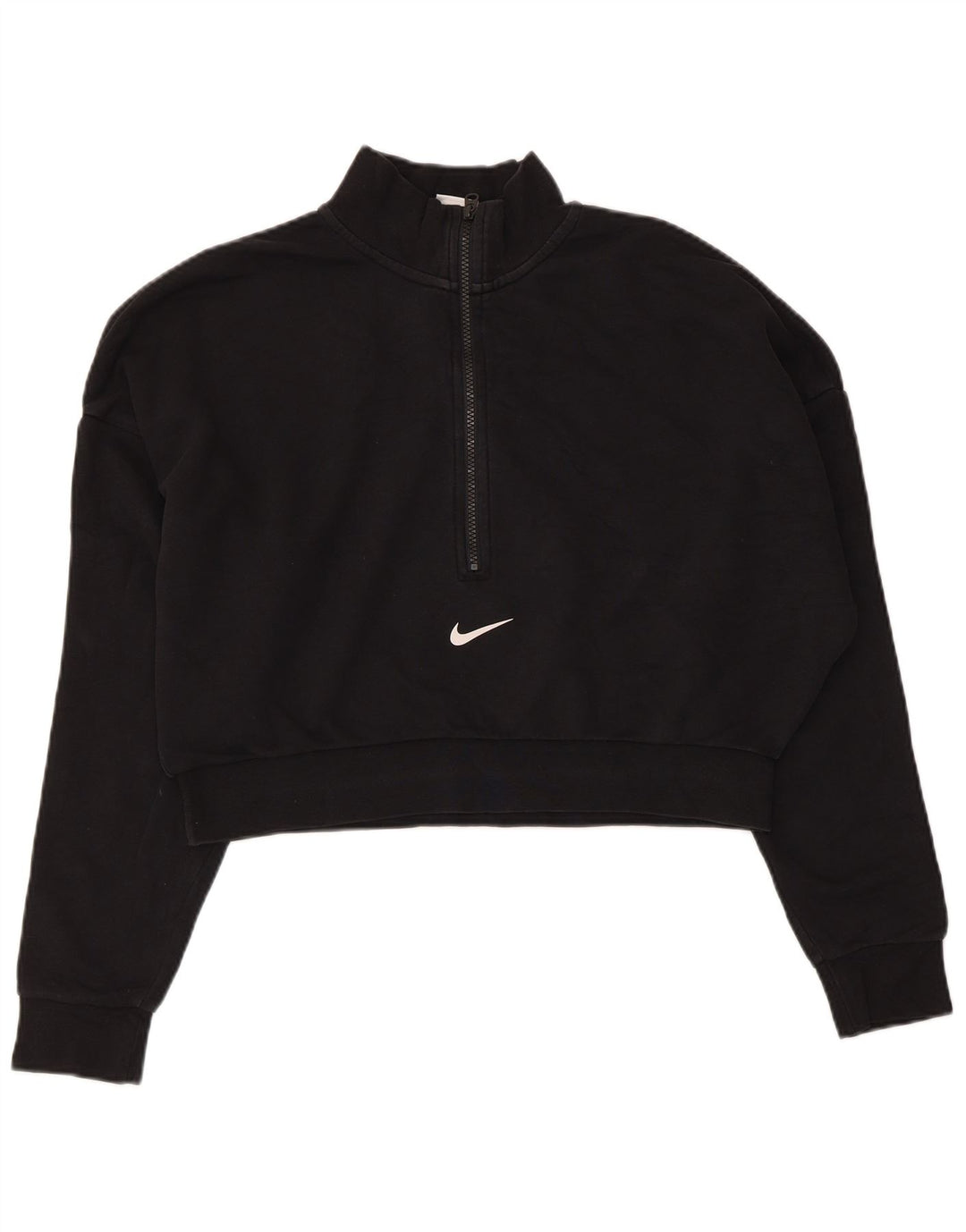 Felpa Nike da donna, corta, oversize, con collo e zip, taglia UK 16, grande, nera