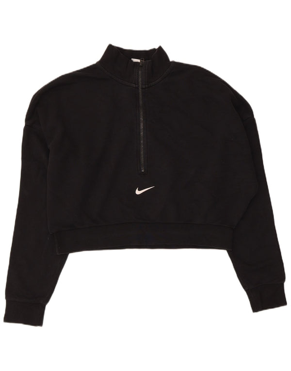 Felpa Nike da donna, corta, oversize, con collo e zip, taglia UK 16, grande, nera