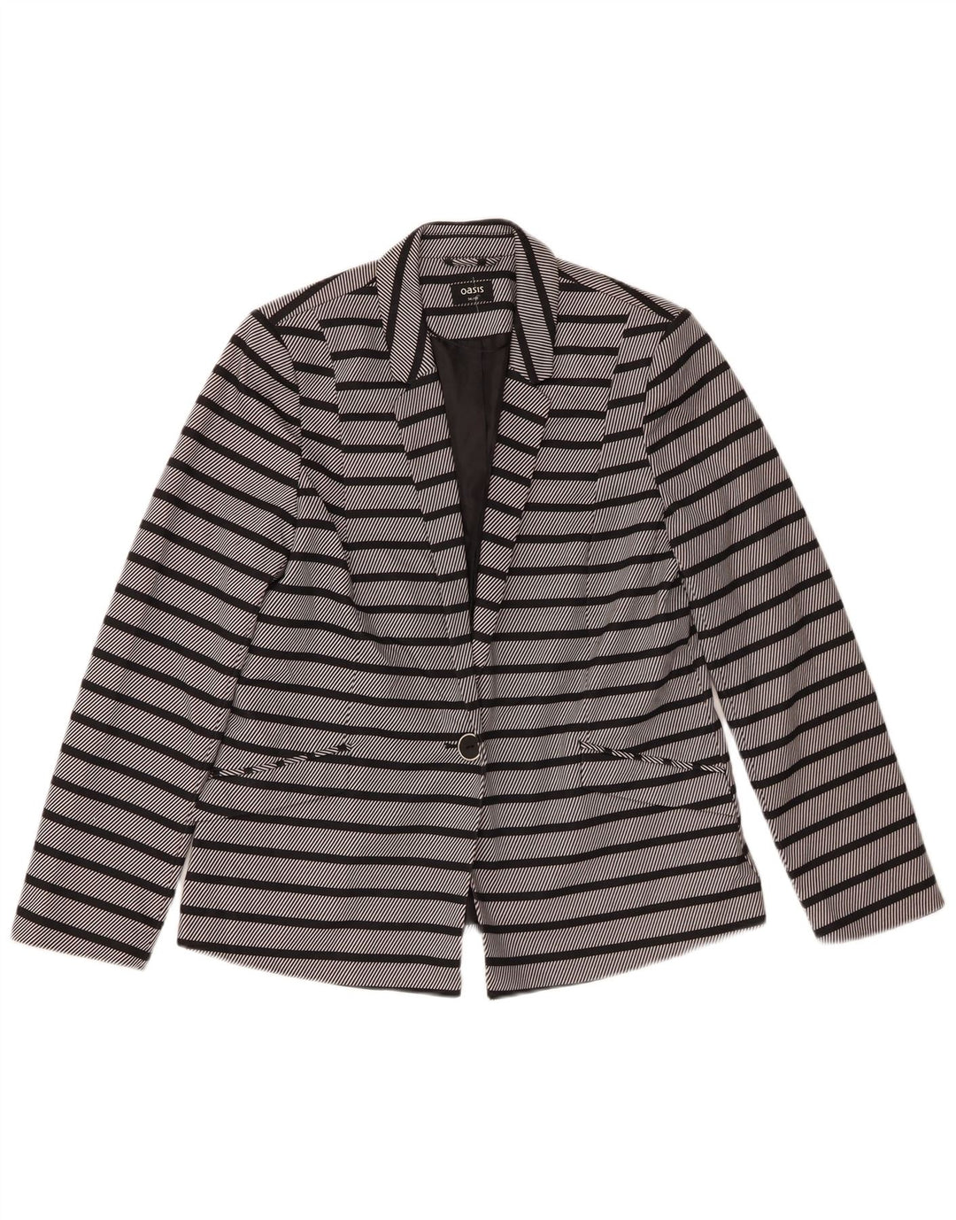 Giacca blazer da donna a 1 bottone Oasis UK 14 Poliestere a righe grigio medio
