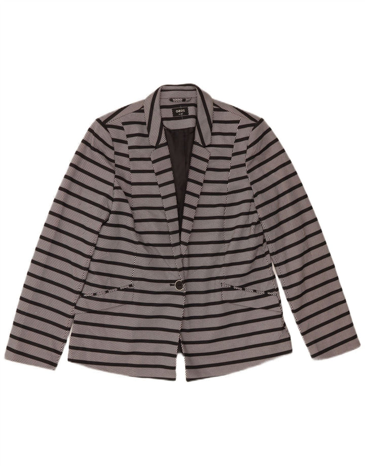 Giacca blazer da donna a 1 bottone Oasis UK 14 Poliestere a righe grigio medio