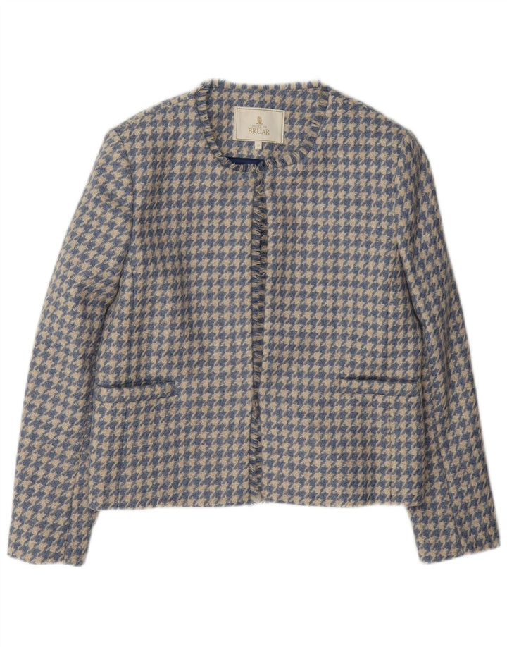 HOUSE OF BRUAR Giacca blazer da donna UK 12 Lana pied de poule blu medio