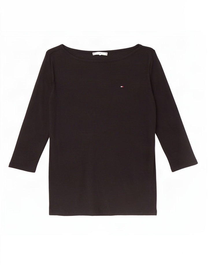 Tommy Hilfiger Top da donna manica 3/4 UK 10 piccolo cotone nero