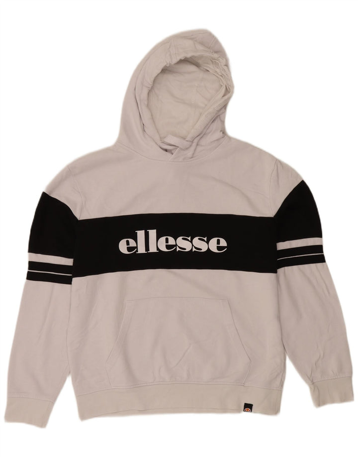 ELLESSE Mens Graphic Hoodie Jumper Medium White Colourblock Cotton