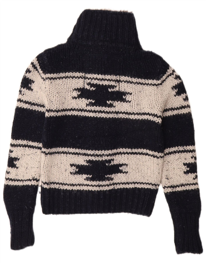 Maglione cardigan da donna Superdry UK 14 Lana geometrica blu navy grande