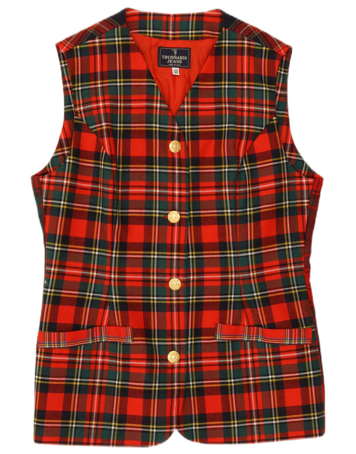 Gilet Lungo Donna Trussardi IT 46 Large Plaid Rosso in Lana Vergine