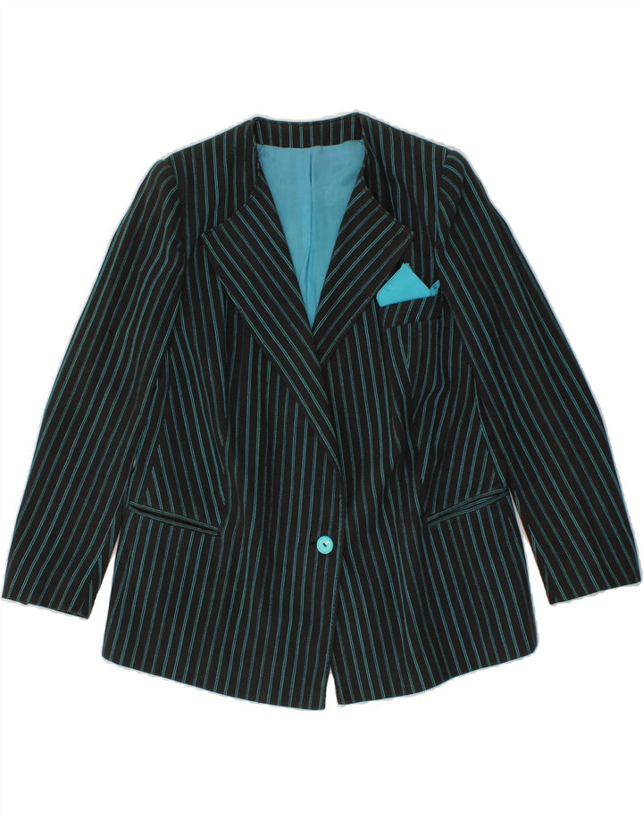 VINTAGE Womens 1 Button Blazer Jacket IT 46 Large Blue Striped Vintage Vintage and Second-Hand Vintage from Messina Hembry 