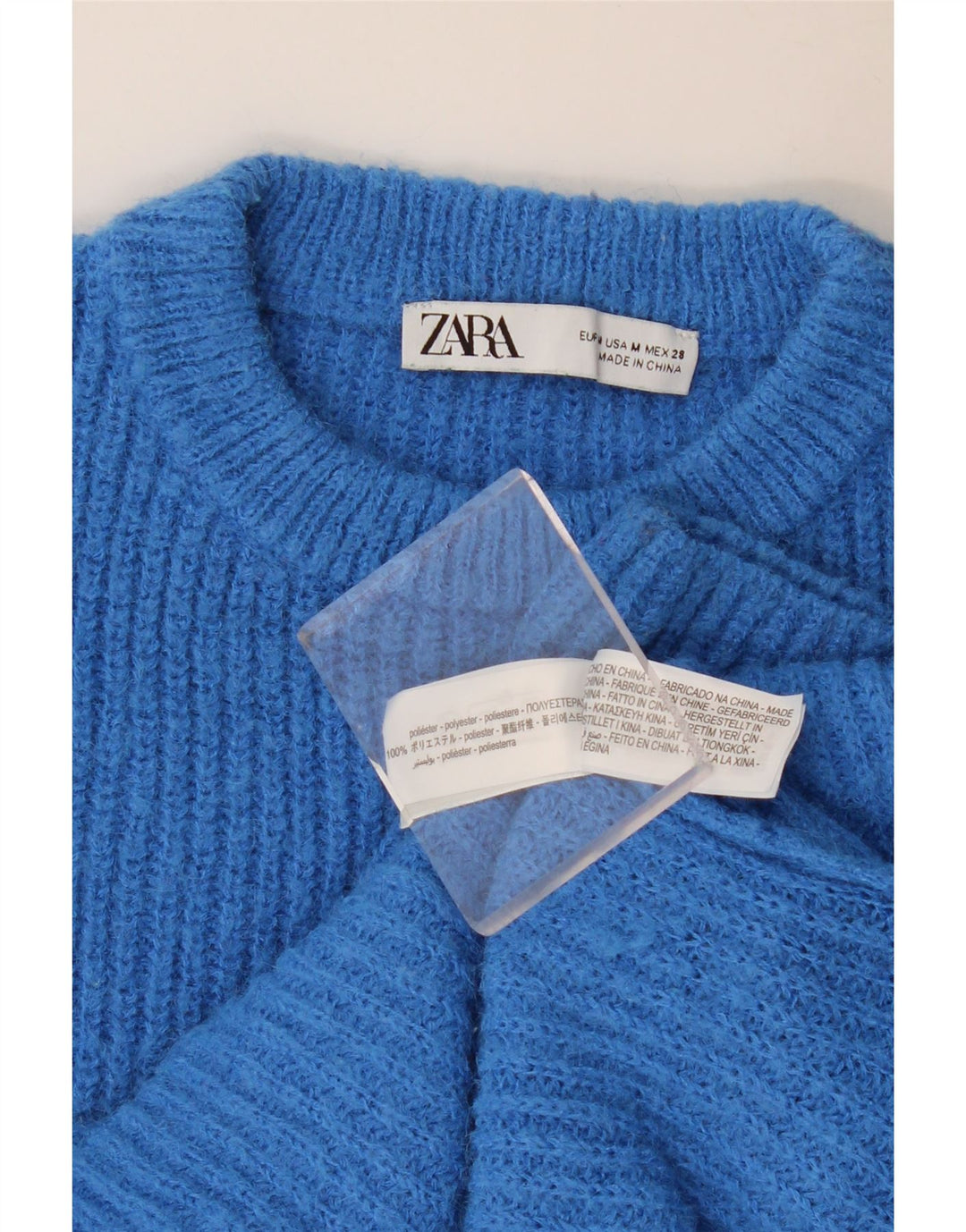 Maglione corto girocollo da donna Zara UK 12 Poliestere blu medio