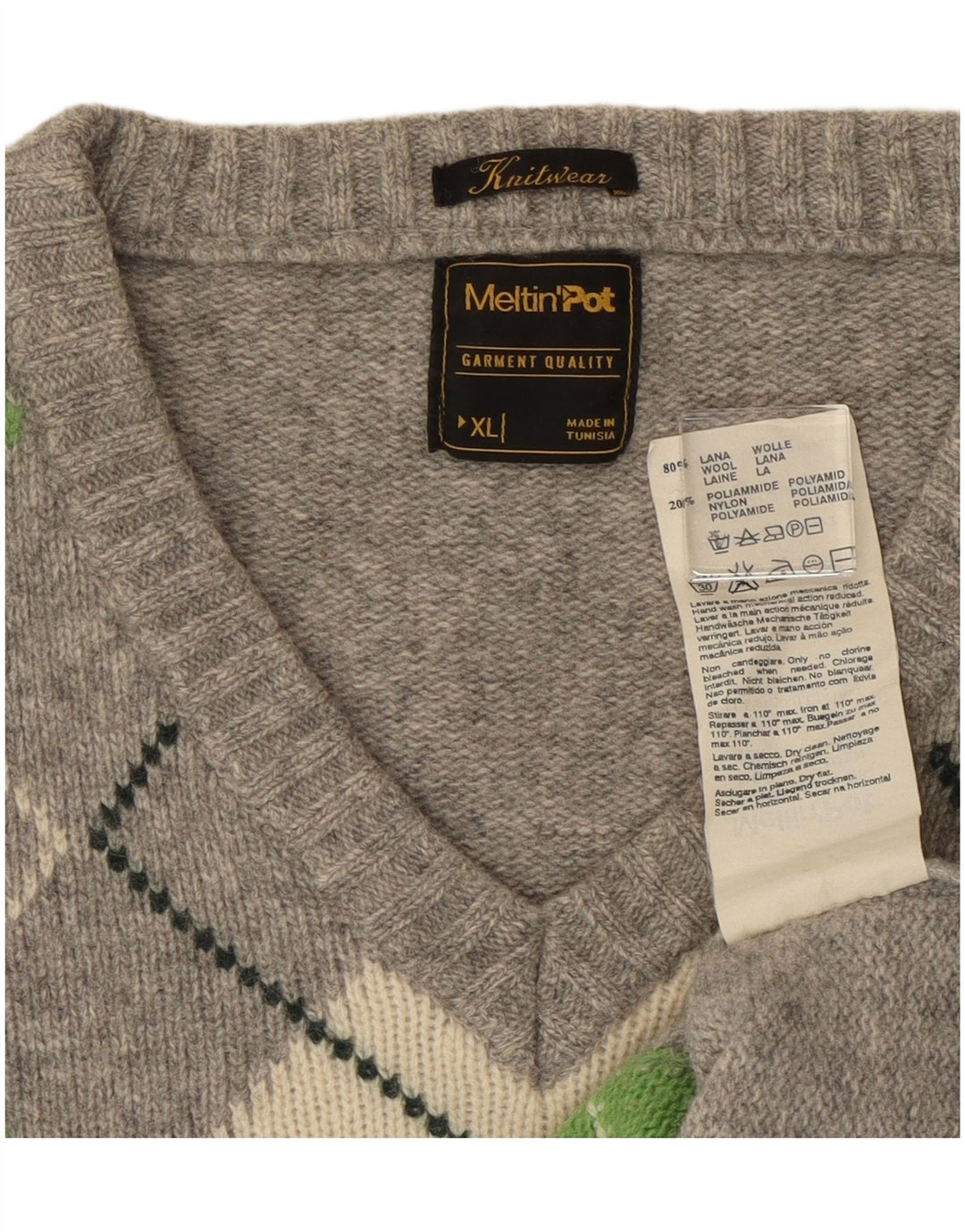 Maglione da uomo con scollo a V Meltin' Pot XL grigio a rombi/lana diamante