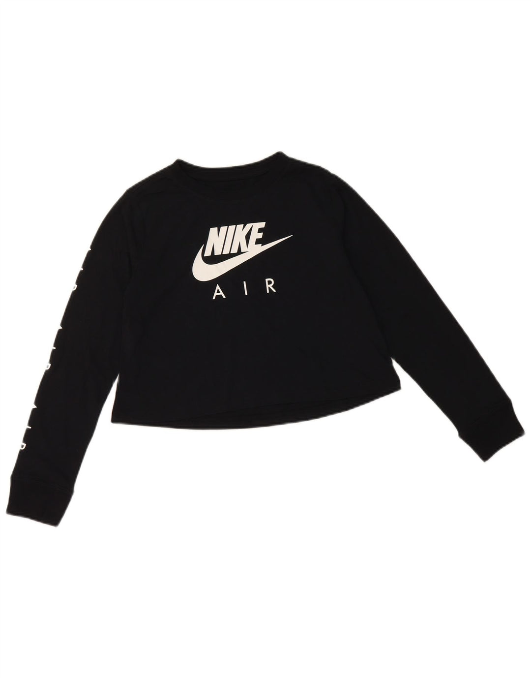 Top corto con grafica NIKE per ragazze, manica lunga, 10-11 anni, cotone nero medio