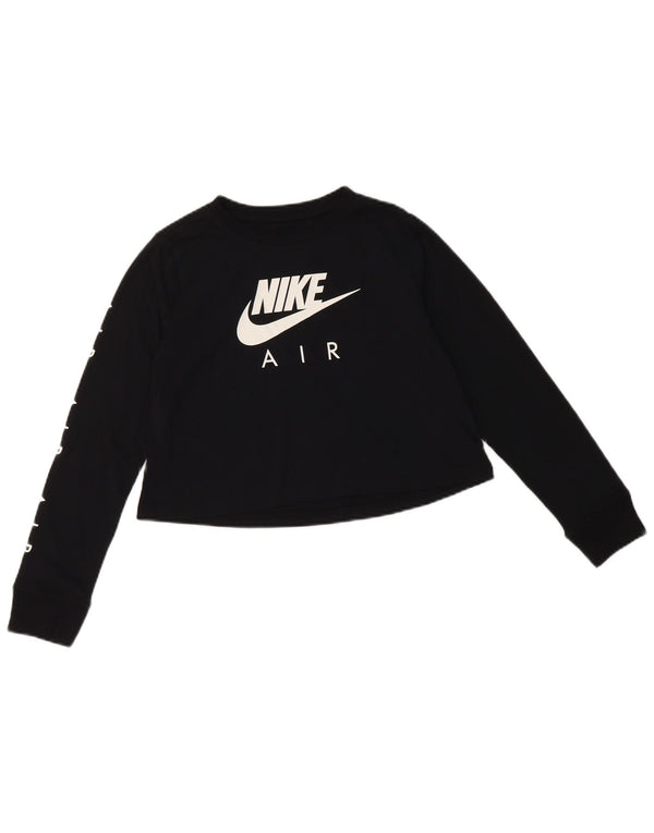 Top corto con grafica NIKE per ragazze, manica lunga, 10-11 anni, cotone nero medio