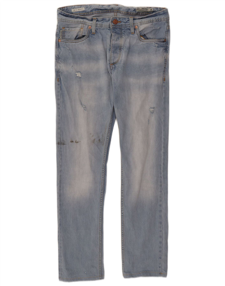 Jack & Jones Uomo Tim Distressed Jeans Slim W34 L31 Blu