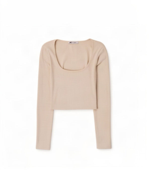Top corto da donna Zara a maniche lunghe UK 4 XS nylon bianco