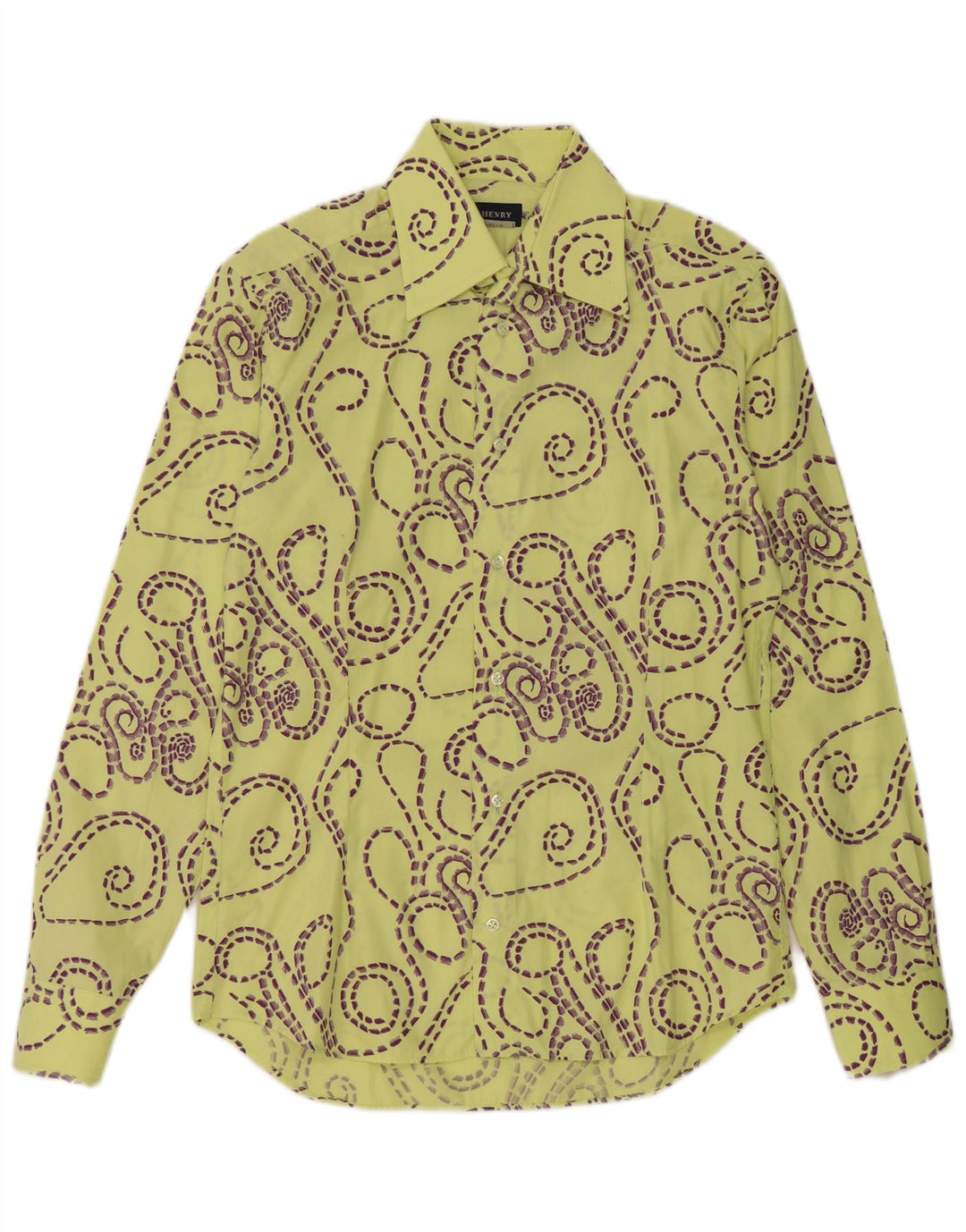 Camicia slim fit vintage da uomo con motivo astratto taglia 39 15 1/2 giallo medio