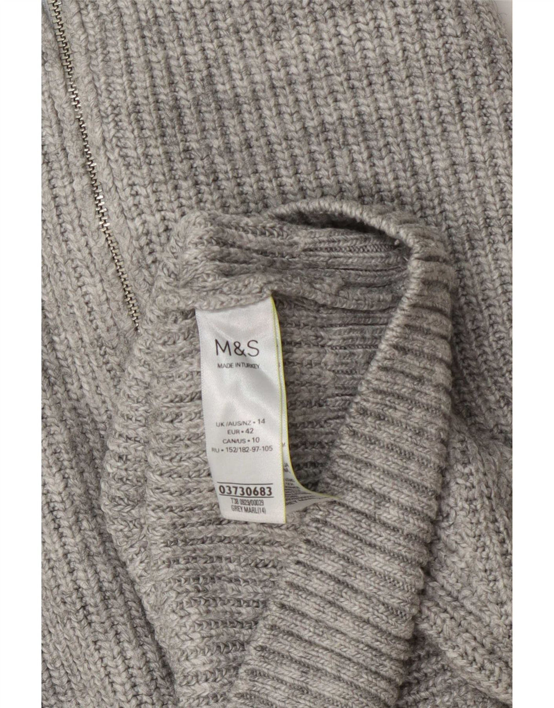 Maglione da donna Marks & Spencer con zip e collo UK 14 grande grigio screziato