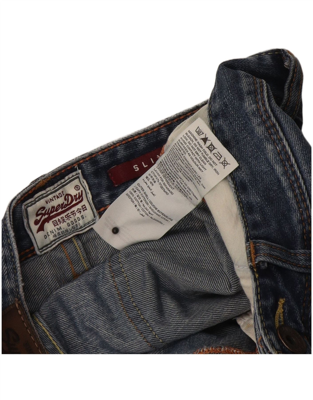 Jeans slim invecchiati da donna Superdry W28 L32 cotone blu