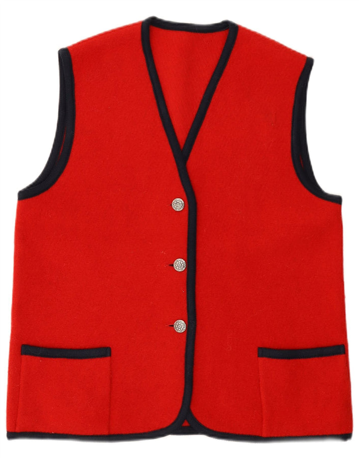 Maglione cardigan senza maniche da donna VINTAGE UK 14 rosso medio