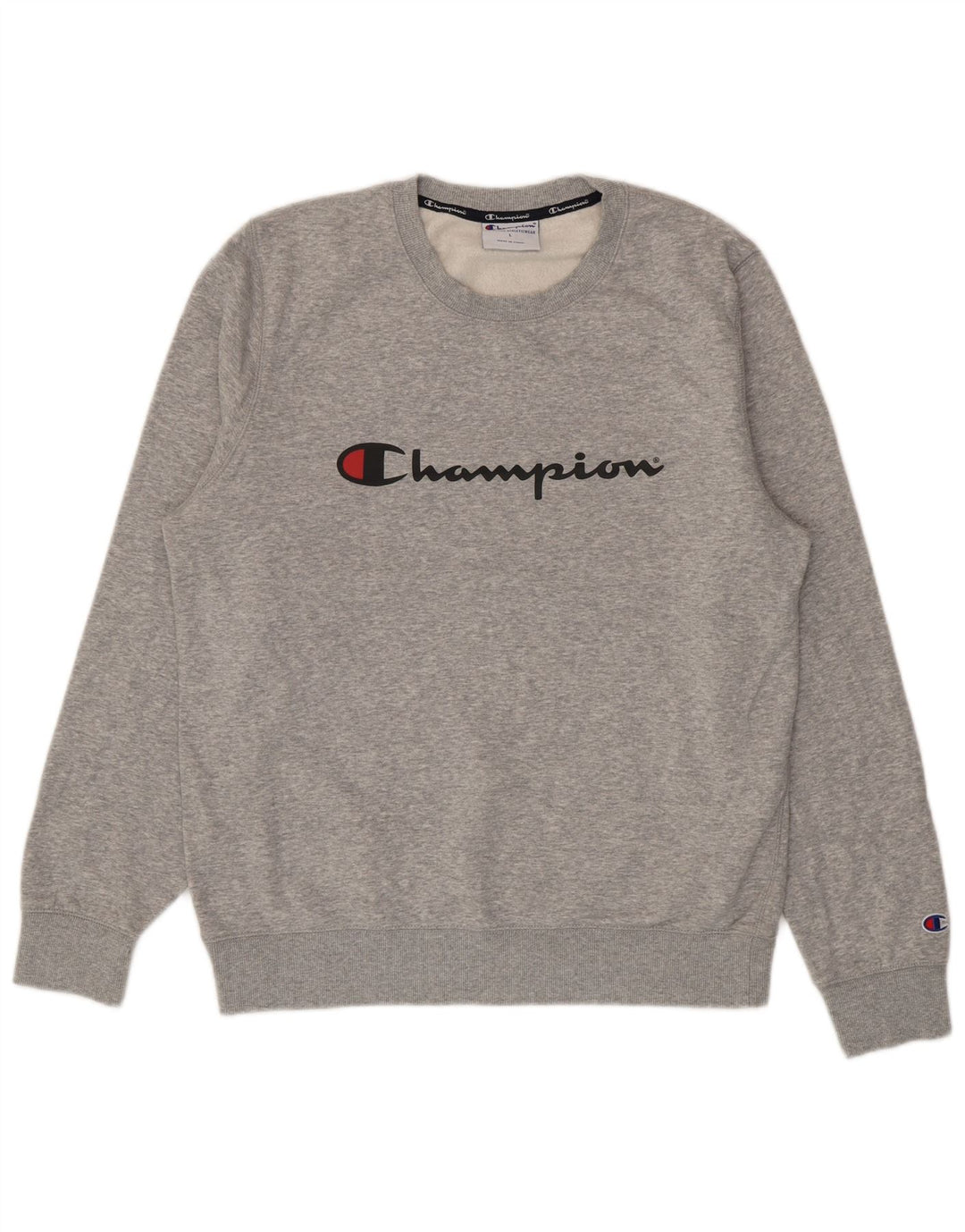 Felpa grafica da uomo Champion, maglione grande, pelo di cammello chiazzato grigio