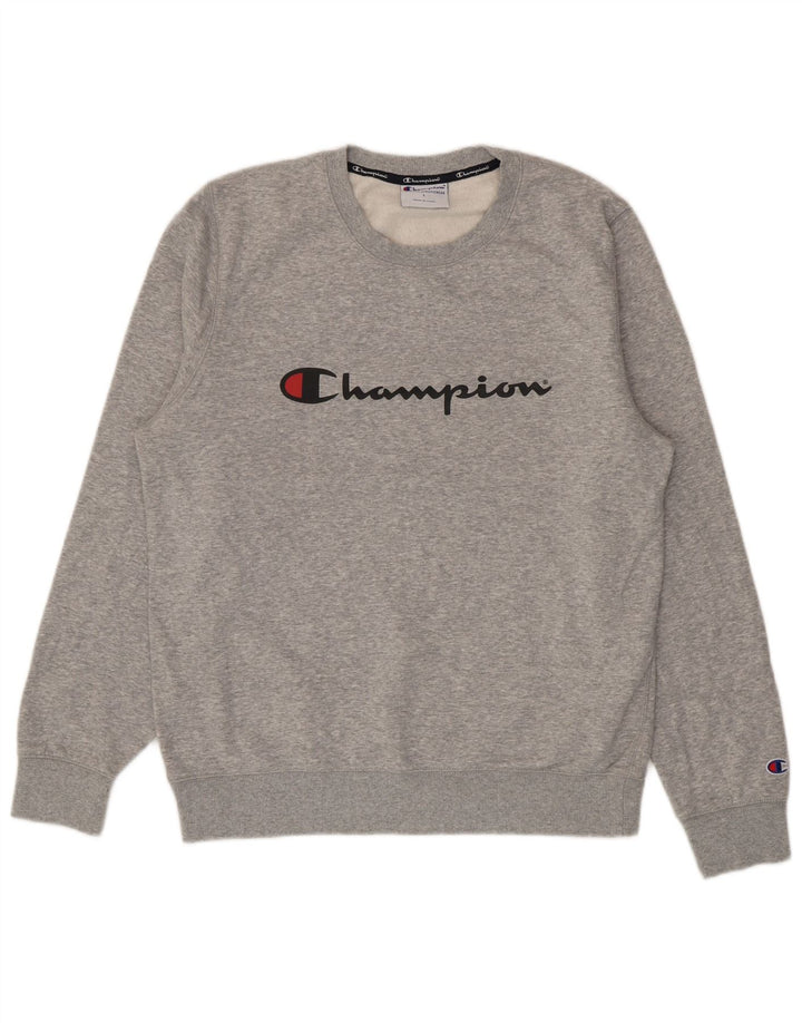 Felpa grafica da uomo Champion, maglione grande, pelo di cammello chiazzato grigio