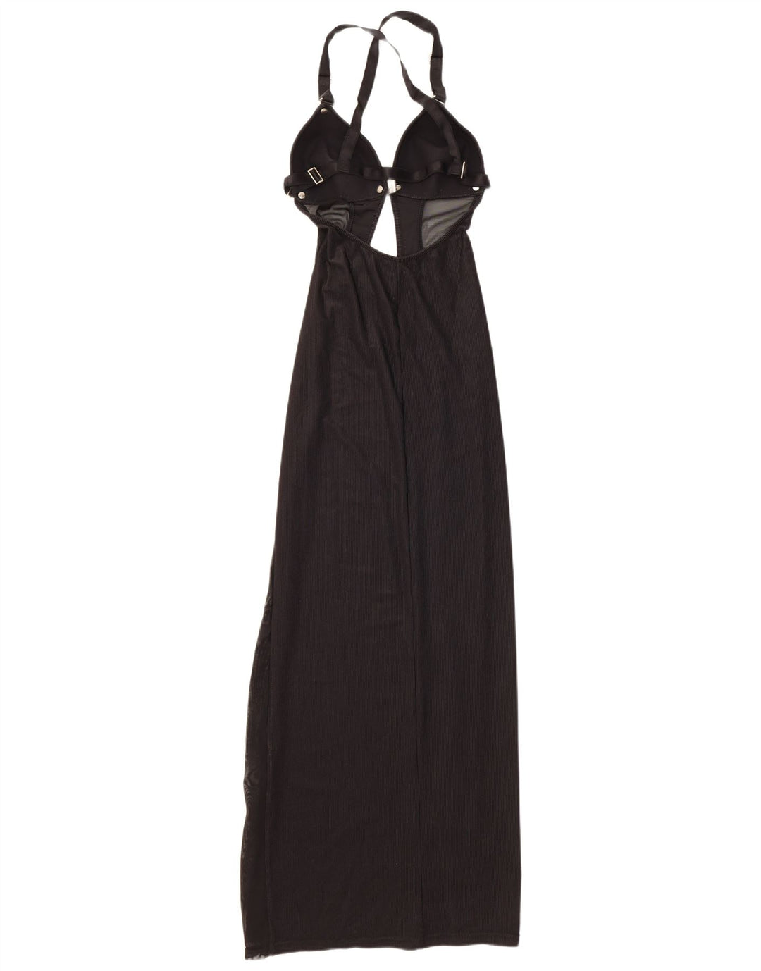 Abito maxi vintage da donna Halter UK 12 medio nero in poliammide