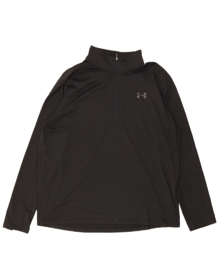 Under Armour da uomo con zip e collo ampio, vestibilità ampia, manica lunga, XL, poliestere nero