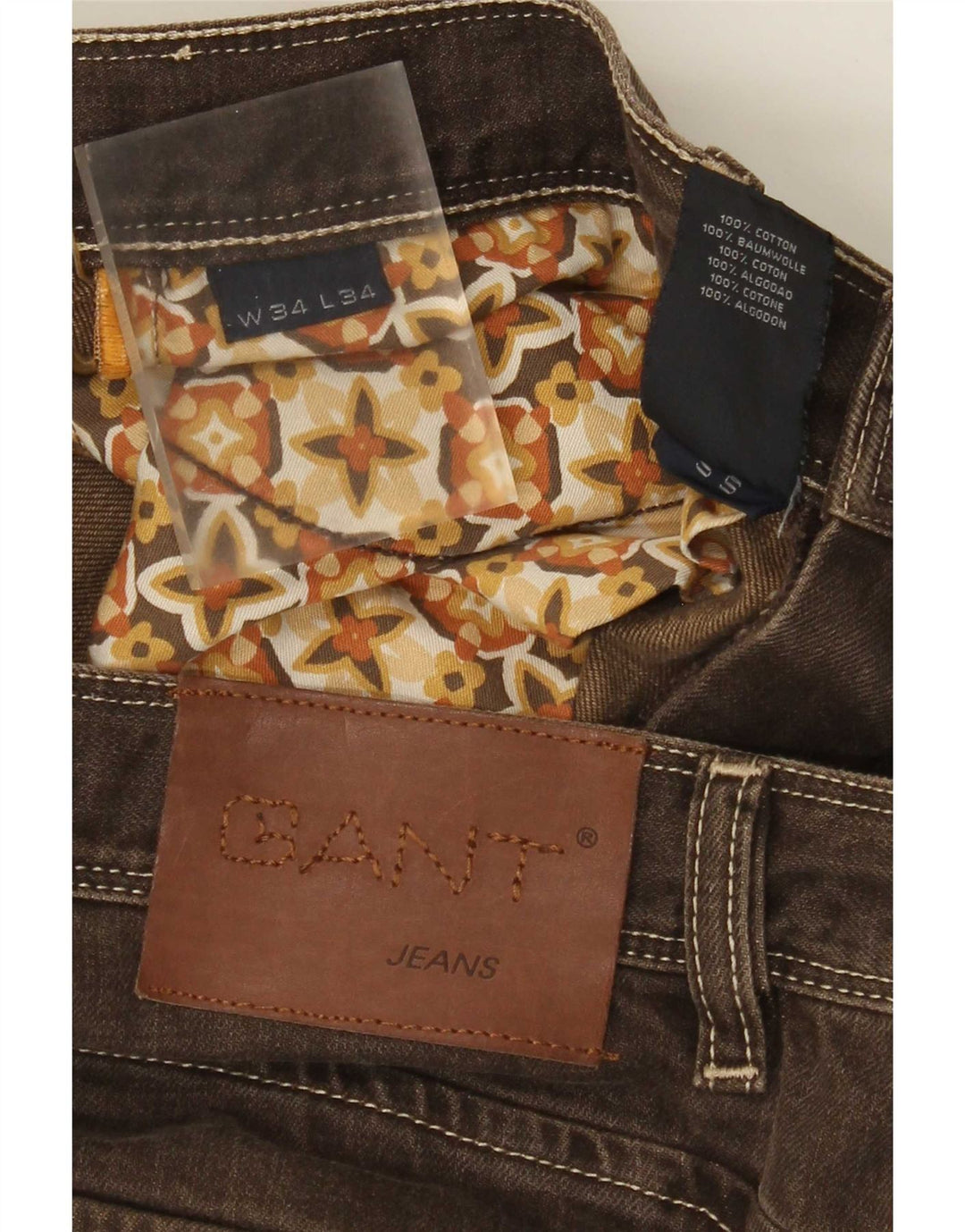 Jeans dritti da uomo Gant W34 L34 cotone marrone