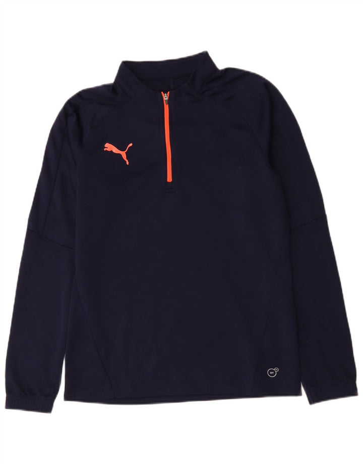 Maglia da ginnastica da uomo Puma con zip e collo, piccola, in poliestere blu navy