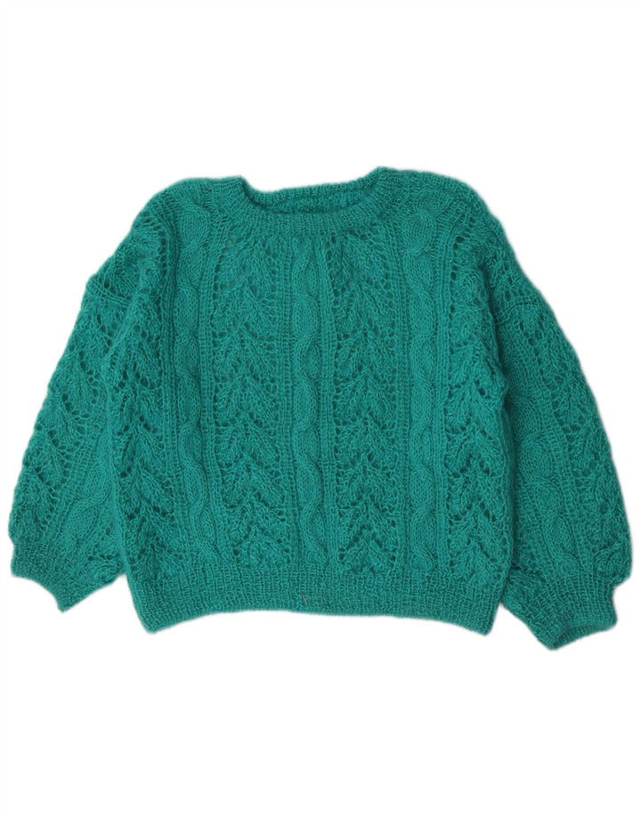 Maglione maglione girocollo da donna vintage UK 14 verde medio