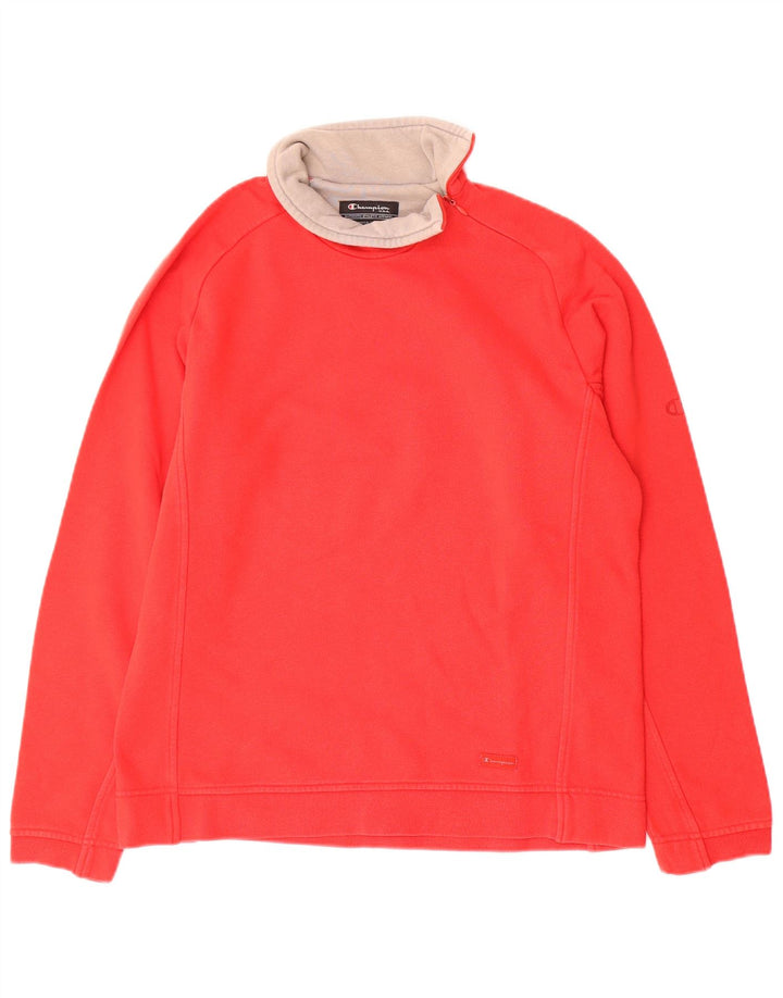 Felpa da donna con collo con zip CHAMPION, maglione UK 14, cotone rosso medio