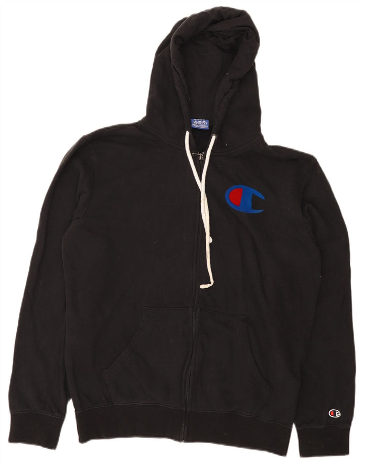 Maglione con cappuccio e zip grafica da uomo Champion in cotone nero medio