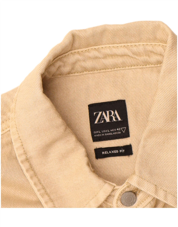 Camicia ZARA da uomo in flanella vestibilità comoda, cotone beige grande