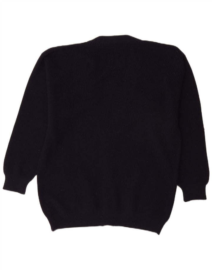 Maglione cardigan da uomo vintage grande lana vergine blu navy