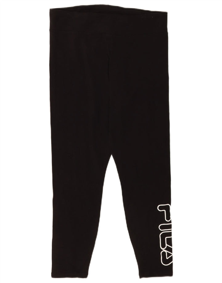 Leggings corti con grafica da donna Fila grandi in cotone nero