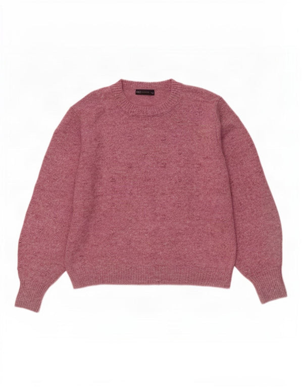 Maglione maglione girocollo da donna Marks & Spencer UK 16 grande rosa screziato