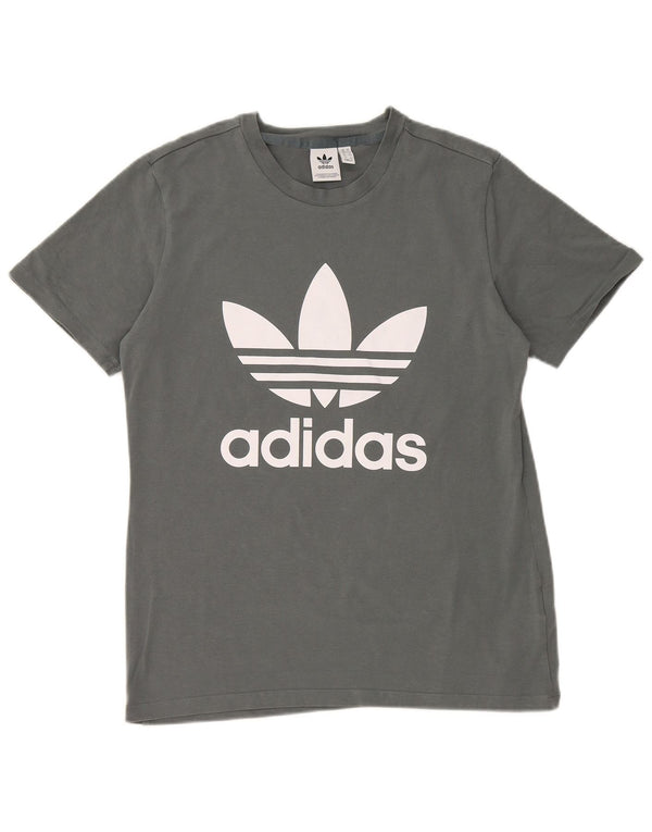 T-shirt grafica da donna ADIDAS Top UK 16 grande cotone grigio