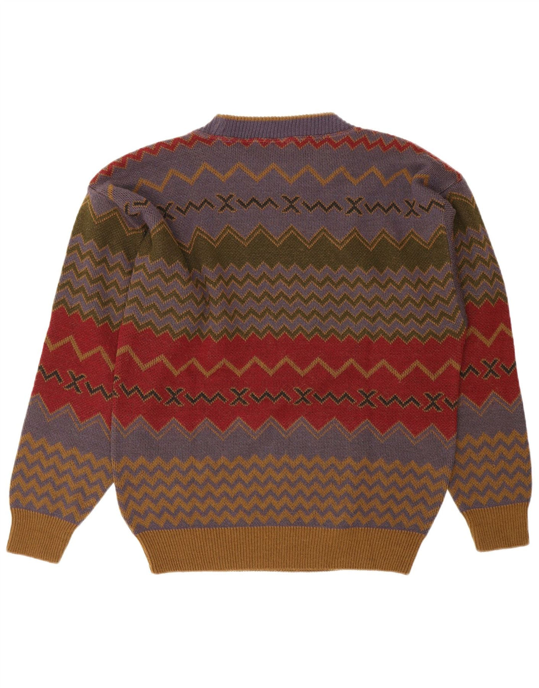 Maglione maglione girocollo da uomo vintage piccolo acrilico Chevron multicolore
