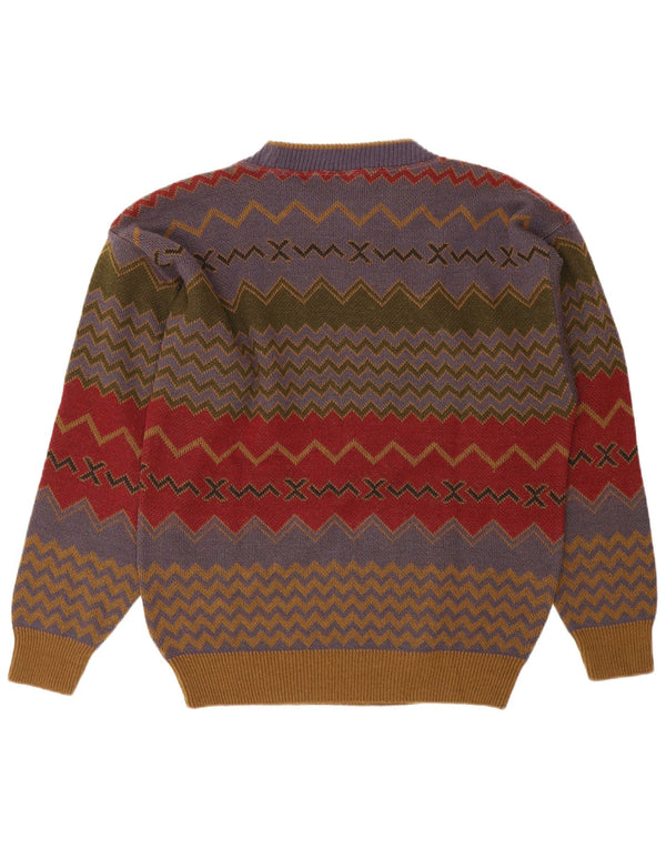 Maglione maglione girocollo da uomo vintage piccolo acrilico Chevron multicolore