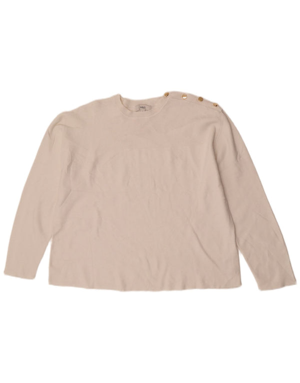 Maglione maglione girocollo da donna Marks & Spencer UK 16 grande viscosa bianca