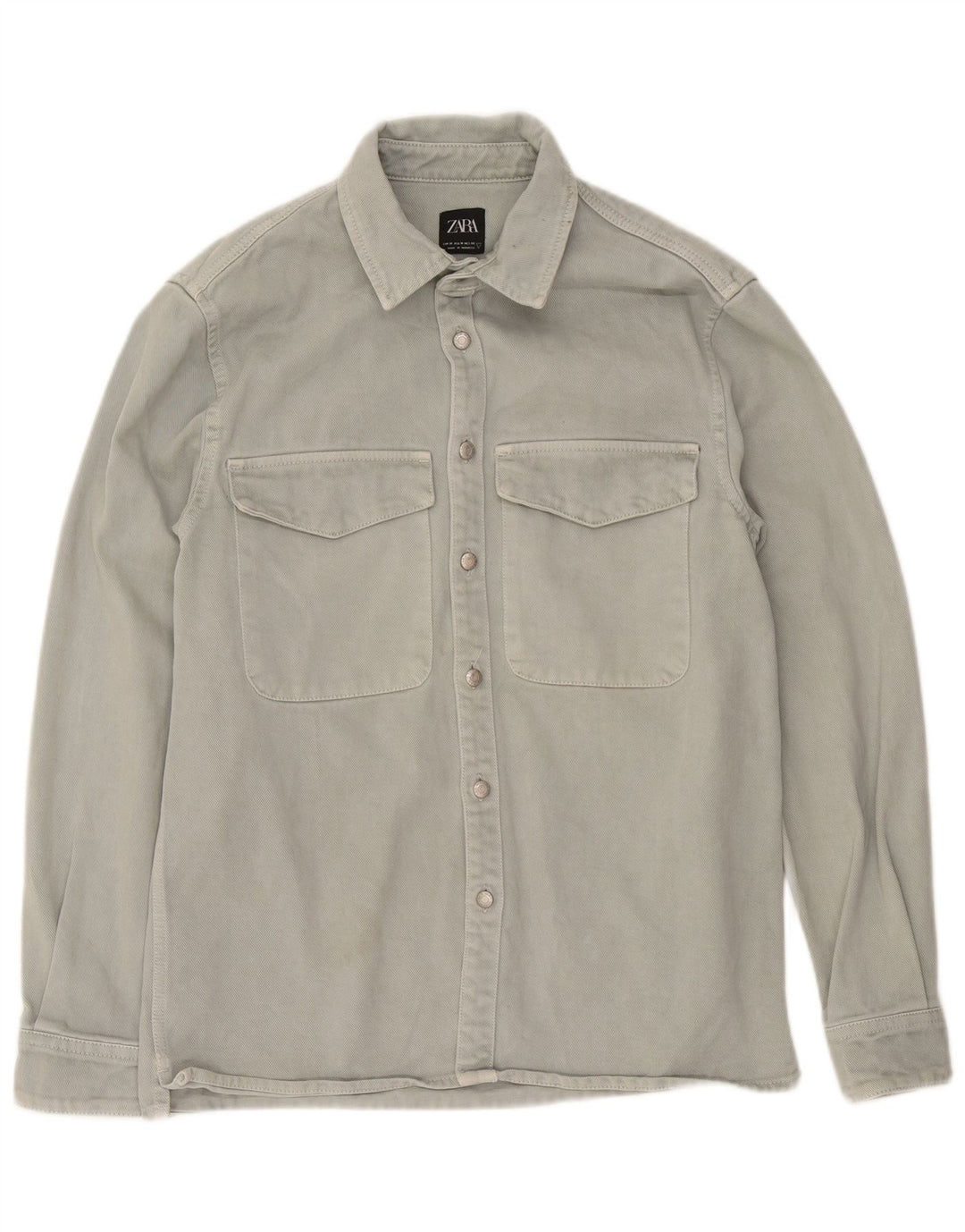 Camicia in denim da uomo Zara dalla vestibilità comoda, in cotone grigio medio