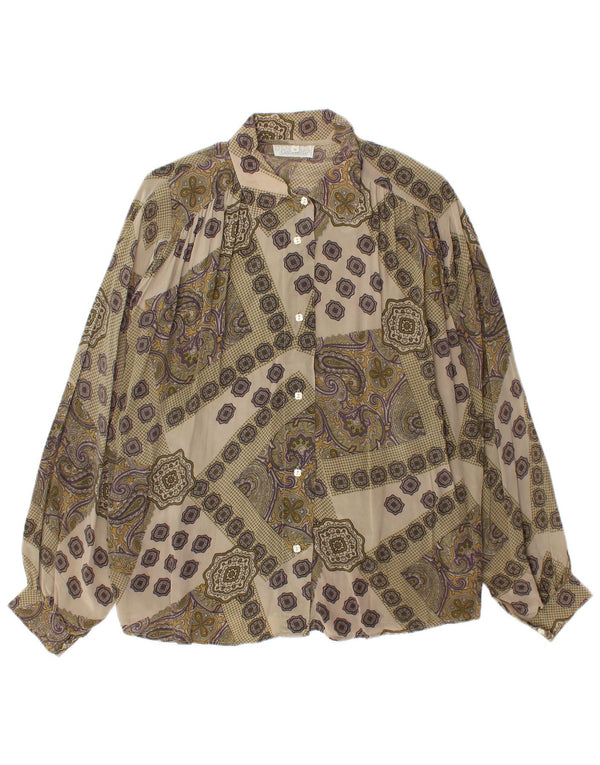 Camicetta camicia vintage da donna UK 18 XL Seta Paisley verde