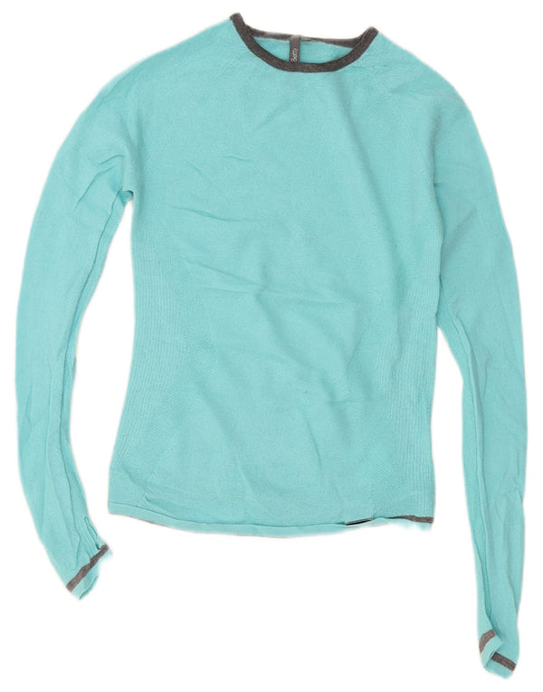 Maglione maglione con scollo a barca da donna Sweaty Betty UK 10 piccolo lana merino blu