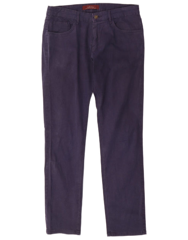 Pantaloni casual slim da uomo Zara EU 42 Large W32 L31 cotone blu navy