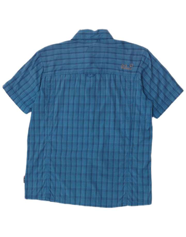 Camicia a maniche corte da uomo Jack Wolfskin UK 40/42 Poliammide a quadri blu grandi
