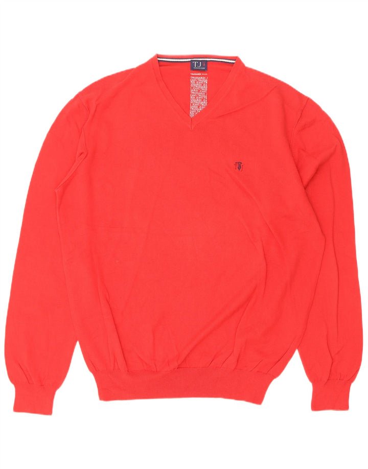 Maglione Trussardi Uomo Scollo a V Large Rosso in Cotone