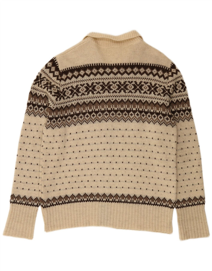 Clipper Maglione cardigan da uomo IT 54 XL Lana Fair Isle bianco sporco