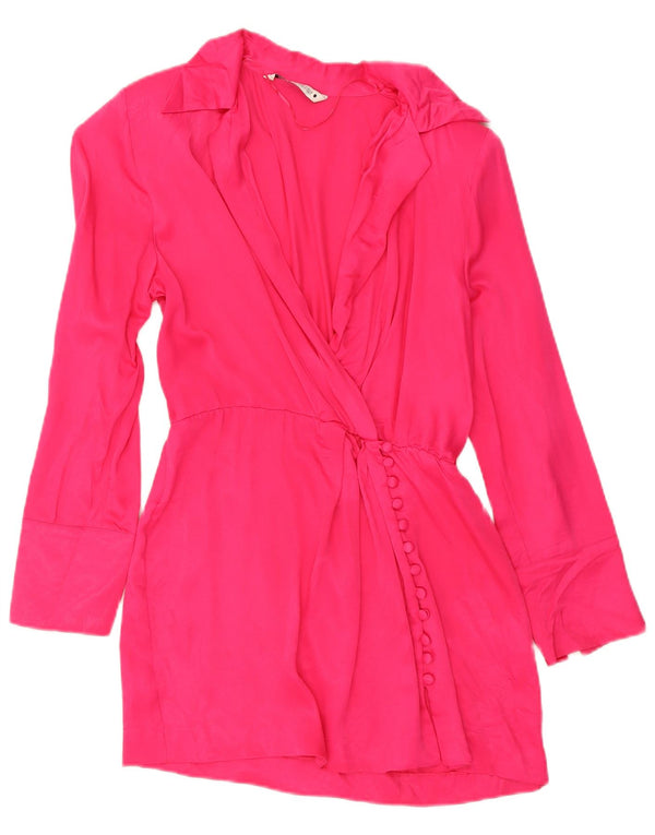Abito a tunica a maniche lunghe avvolgente da donna Zara UK 14 Large in viscosa rosa