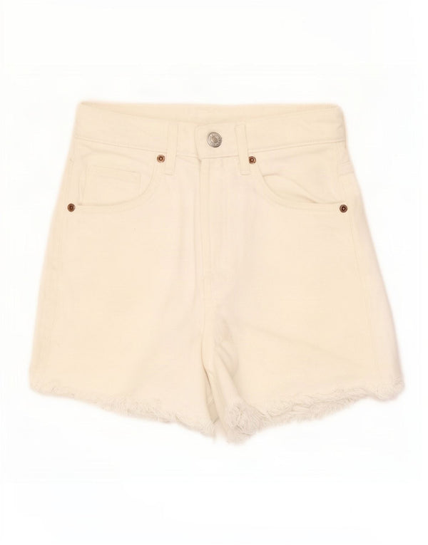 Pantaloncini di jeans a vita alta da donna Zara EU 34 2XS W22 cotone bianco sporco