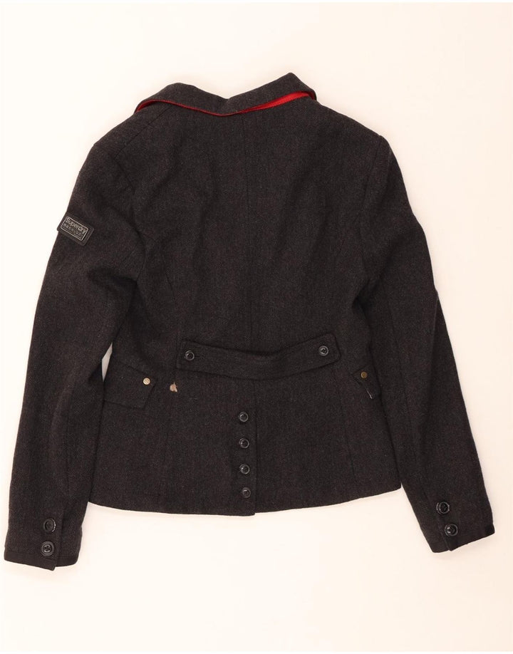 Giacca blazer da donna a 2 bottoni SUPERDRY UK 12 Lana a spina di pesce grigio medio
