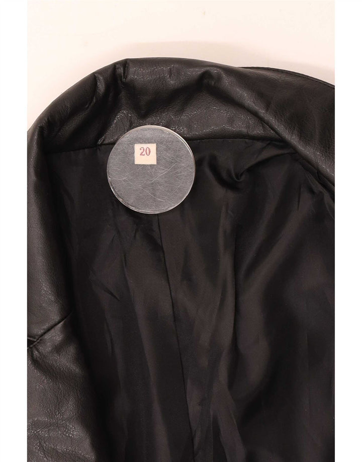 Giacca blazer in pelle vintage da donna a 3 bottoni UK 20 2XL nera