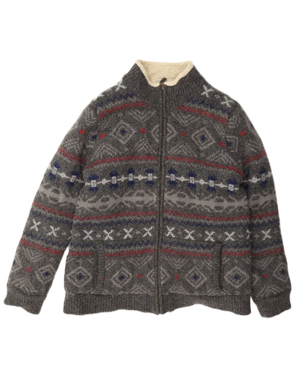 Maglione cardigan Sherpa da uomo L.L.Bean 2XL lana Fair Isle grigia