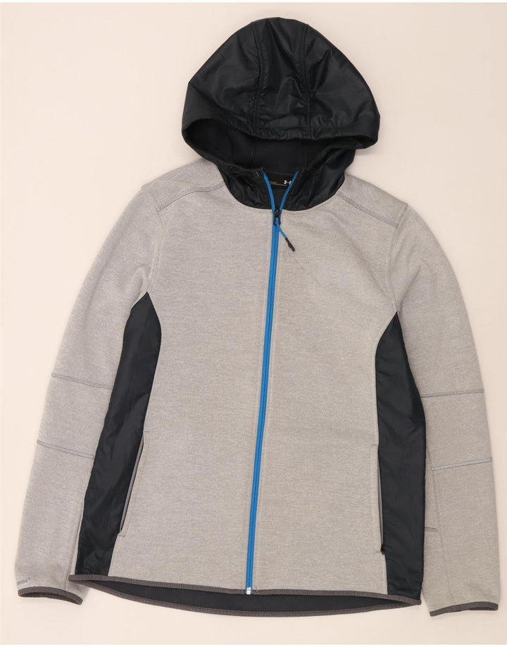 Felpa con cappuccio e zip da uomo Under Armour, grande, in poliestere color block grigio